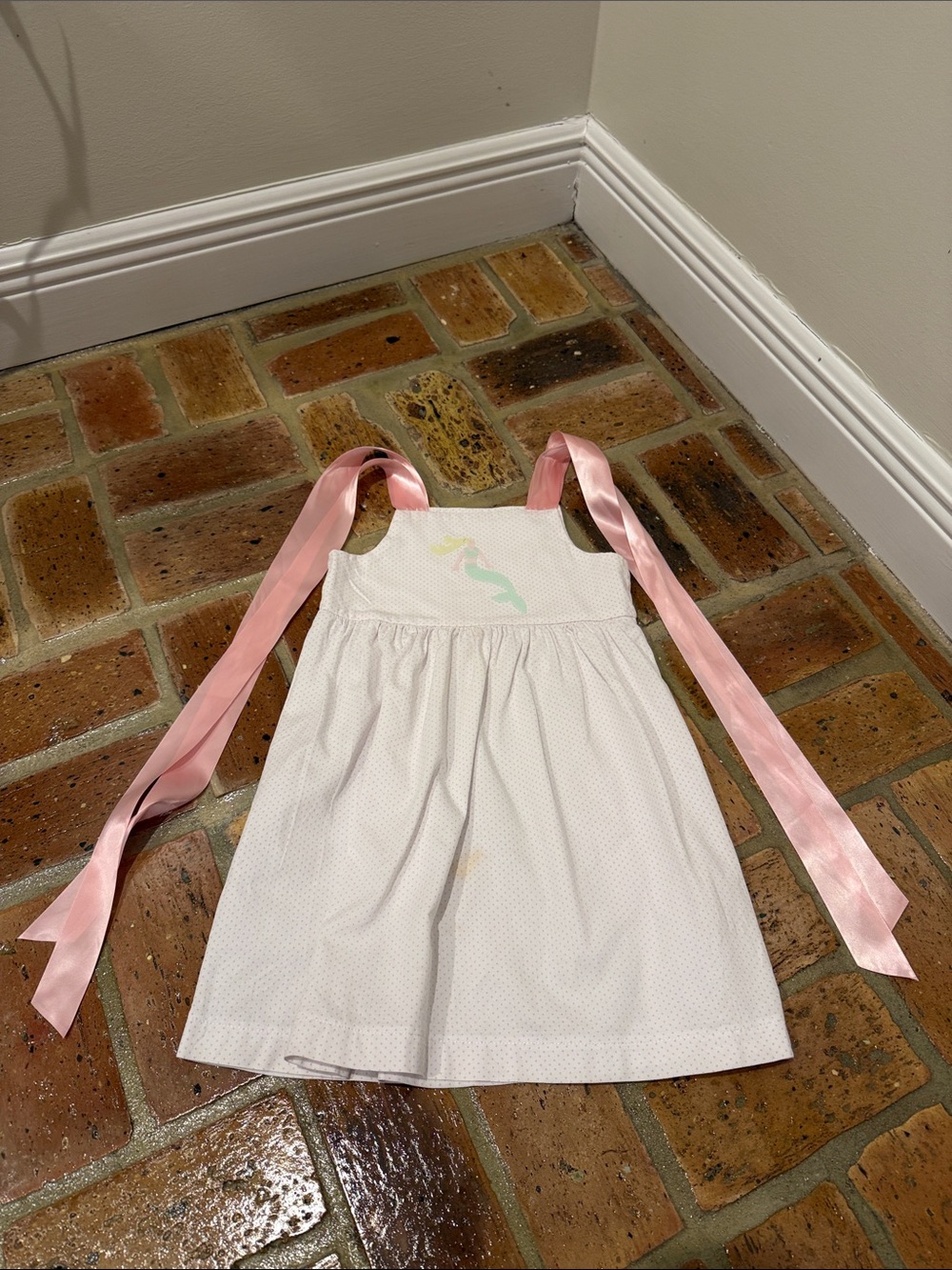 Hannah Kate Pink Bitty Dot Dress with Mermaid Appliqué Size 7